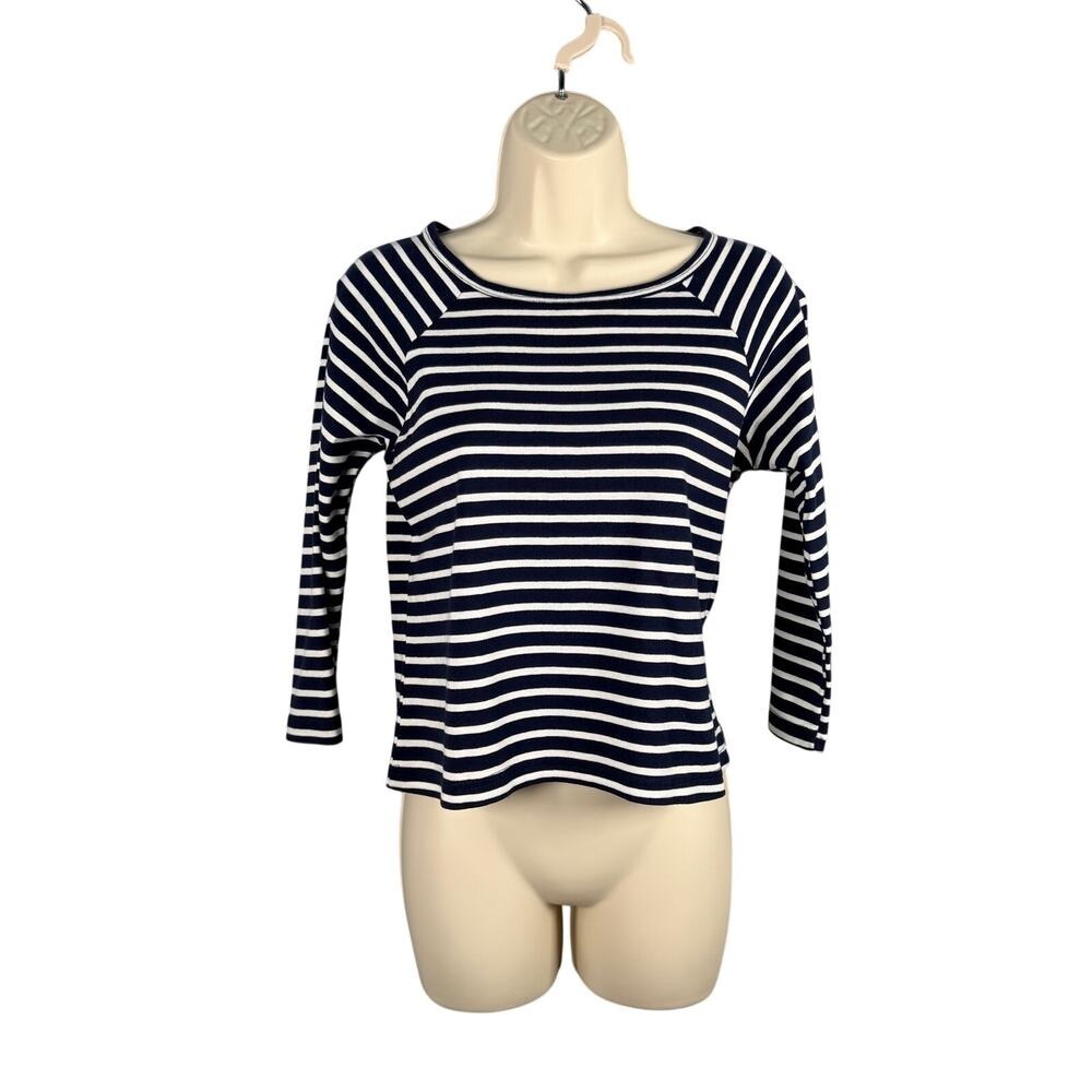 Silver Wear Top PM  Navy Stripe Cotton Blend Cropped Made in USA Y2K Nautical